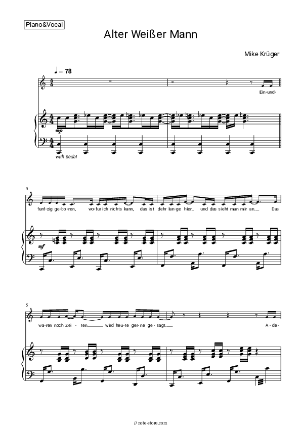 Alter weißer Mann - Mike Krüger Piano Sheet Music with the Voice part - Piano&Vocal