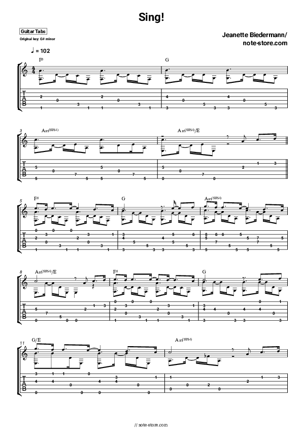 Sing! - Jeanette Biedermann Tabs - Guitar.Tabs