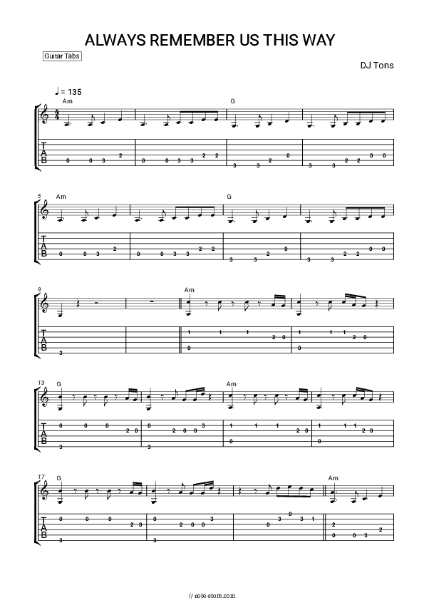Always Remember Us This Way - DJ Tons Tabs Easy - Guitar.Tab.Easy