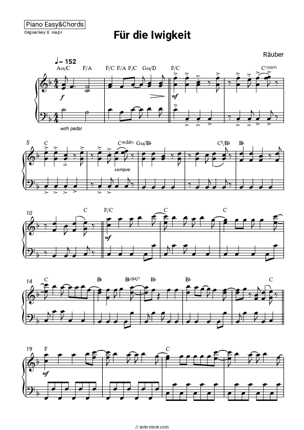 Für die Iwigkeit - Räuber Sheet Music Easy and Chords - Piano.Easy&Chords