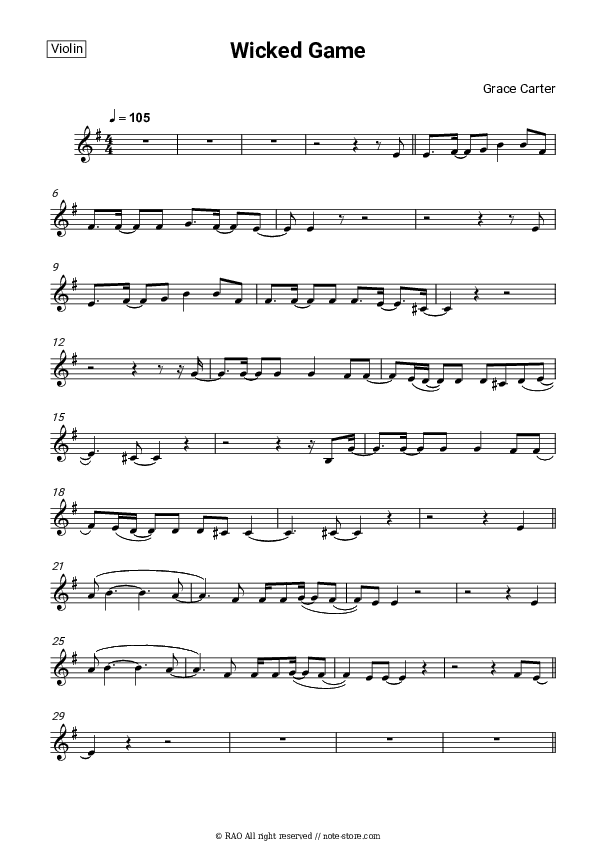 Wicked Game - Grace Carter Violin Sheet Music - Violin