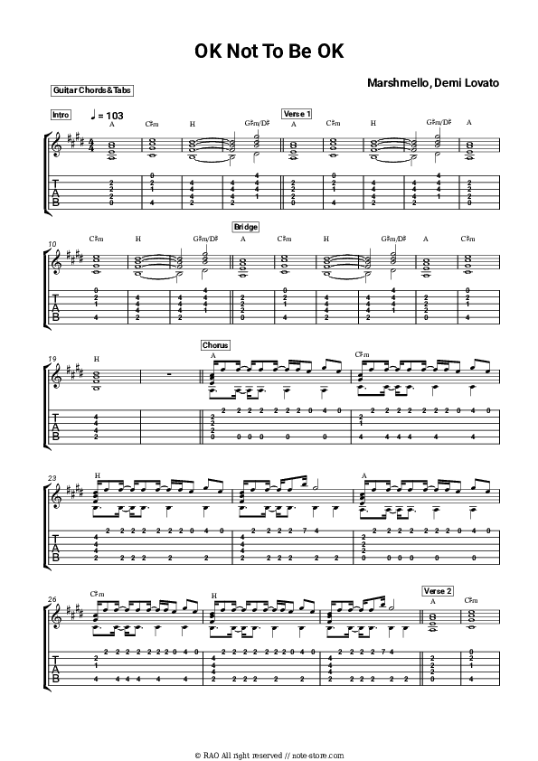 OK Not To Be OK - Marshmello, Demi Lovato Chords and Tabs - Guitar.Chords&Tabs