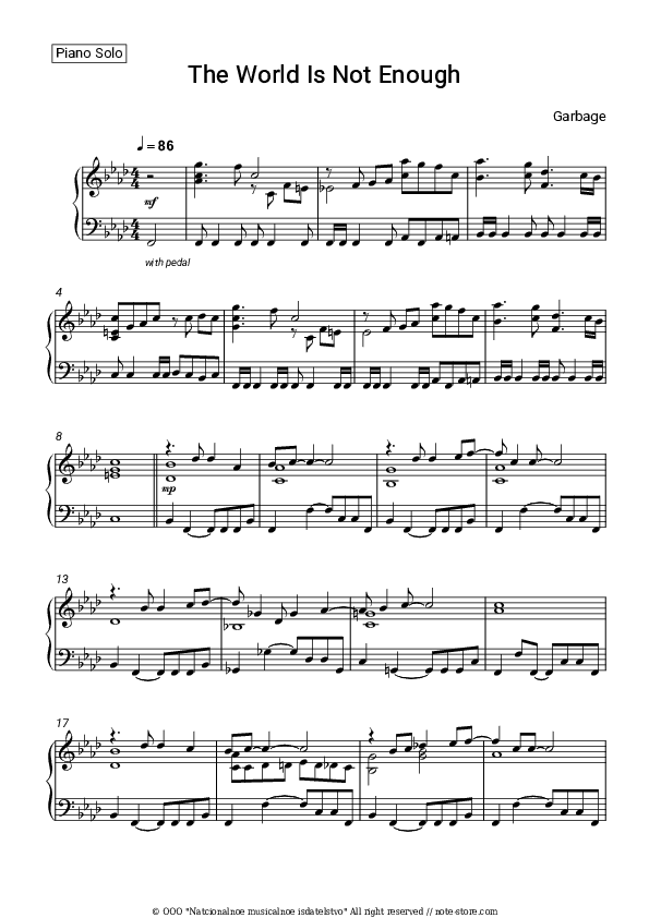 The World Is Not Enough - Garbage Piano Sheet Music - Piano.Solo