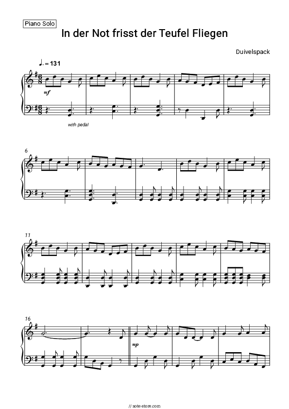 In der Not frisst der Teufel Fliegen - Duivelspack Piano Sheet Music - Piano.Solo