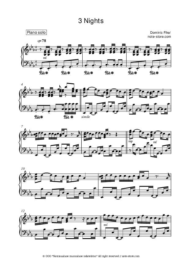 3 Nights - Dominic Fike Piano Sheet Music - Piano.Solo