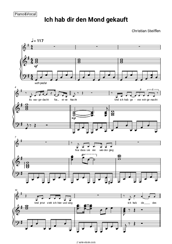 Ich hab dir den Mond gekauft - Christian Steiffen Piano Sheet Music with the Voice part - Piano&Vocal