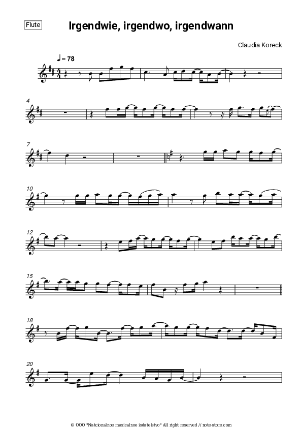 Irgendwie, irgendwo, irgendwann - Claudia Koreck Flute Sheet Music - Flute