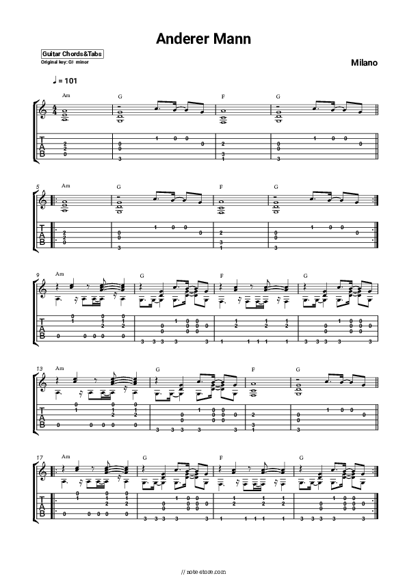 Anderer Mann - Milano Chords and Tabs - Guitar.Chords&Tabs