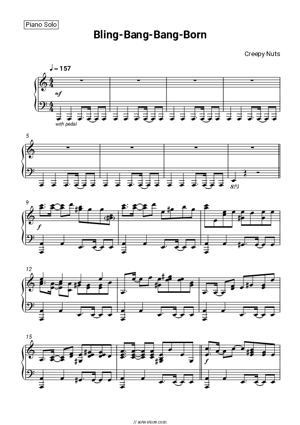 Bling-Bang-Bang-Born - Creepy Nuts Piano Sheet Music - Piano.Solo
