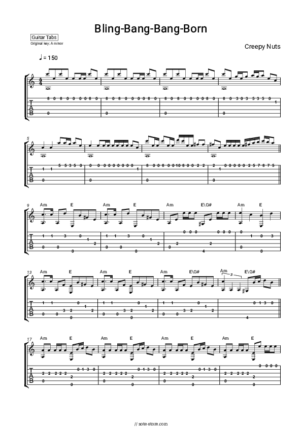 Bling-Bang-Bang-Born - Creepy Nuts Tabs Easy - Guitar.Tab.Easy