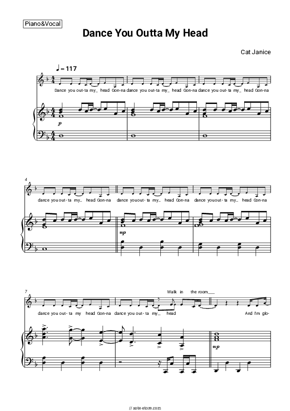 Dance You Outta My Head - Cat Janice Piano Sheet Music with the Voice part - Piano&Vocal