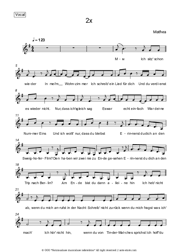 2x - Mathea Vocal Sheet Music - Vocal