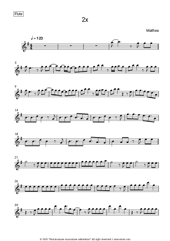 2x - Mathea Flute Sheet Music - Flute