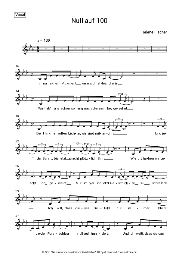 Null auf 100 - Helene Fischer Vocal Sheet Music - Vocal