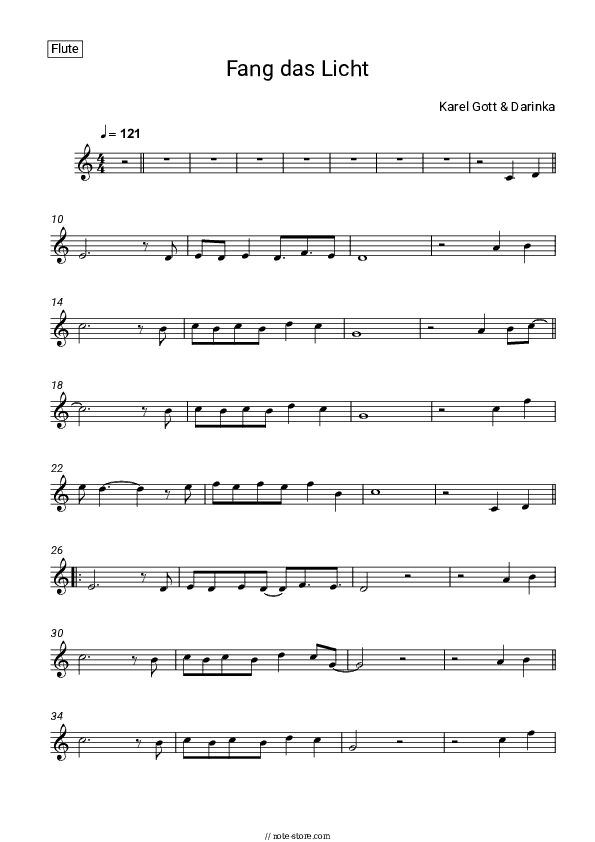 Fang das Licht - Karel Gott, Darinka Flute Sheet Music - Flute