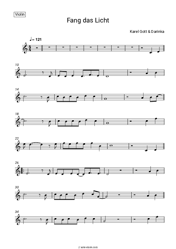 Fang das Licht - Karel Gott, Darinka Violin Sheet Music - Violin