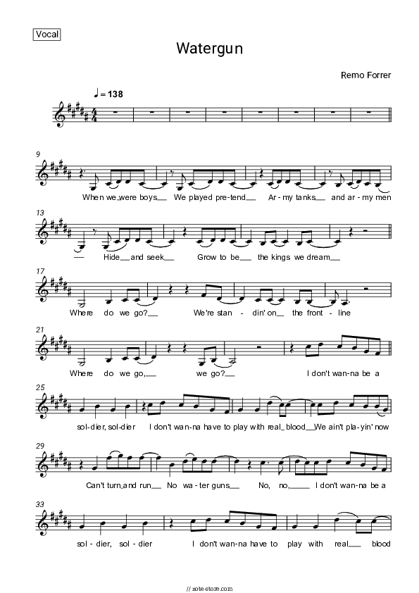 Watergun - Remo Forrer Vocal Sheet Music - Vocal