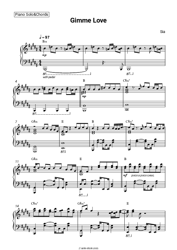 Gimme Love - Sia Piano Sheet Music and Chords - Piano.Solo&Chords