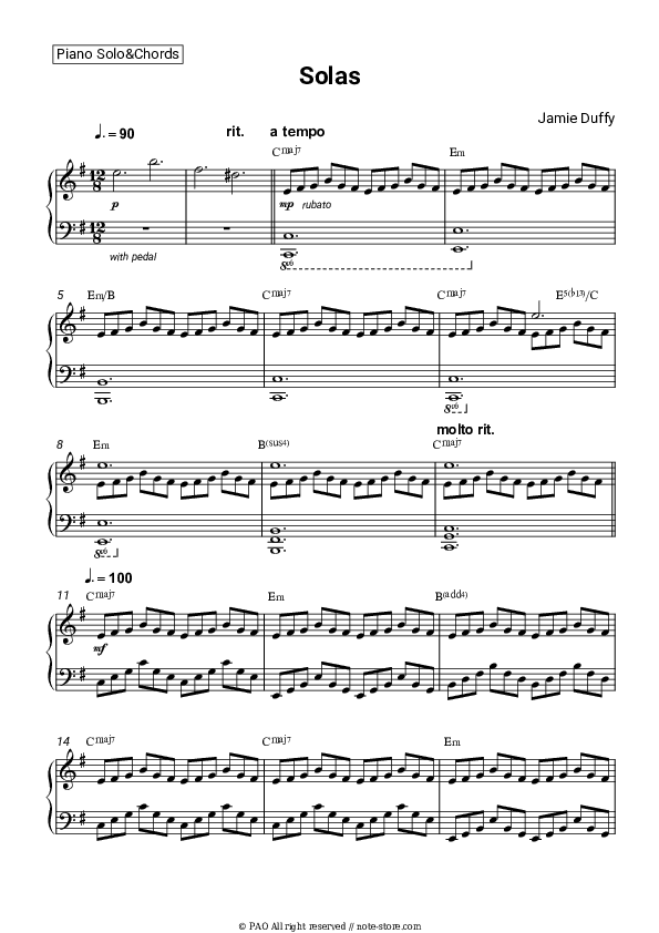 Solas - Jamie Duffy Piano Sheet Music and Chords - Piano.Solo&Chords