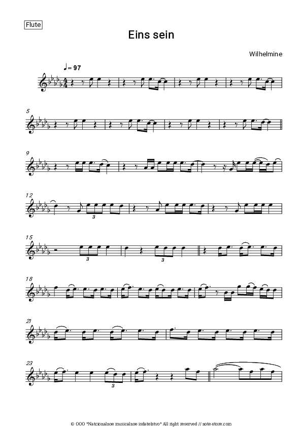 Eins sein - Wilhelmine Flute Sheet Music - Flute