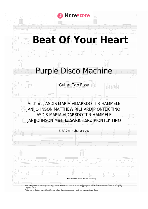 Beat Of Your Heart - Purple Disco Machine, ASDÍS Tabs Easy - Guitar.Tab.Easy