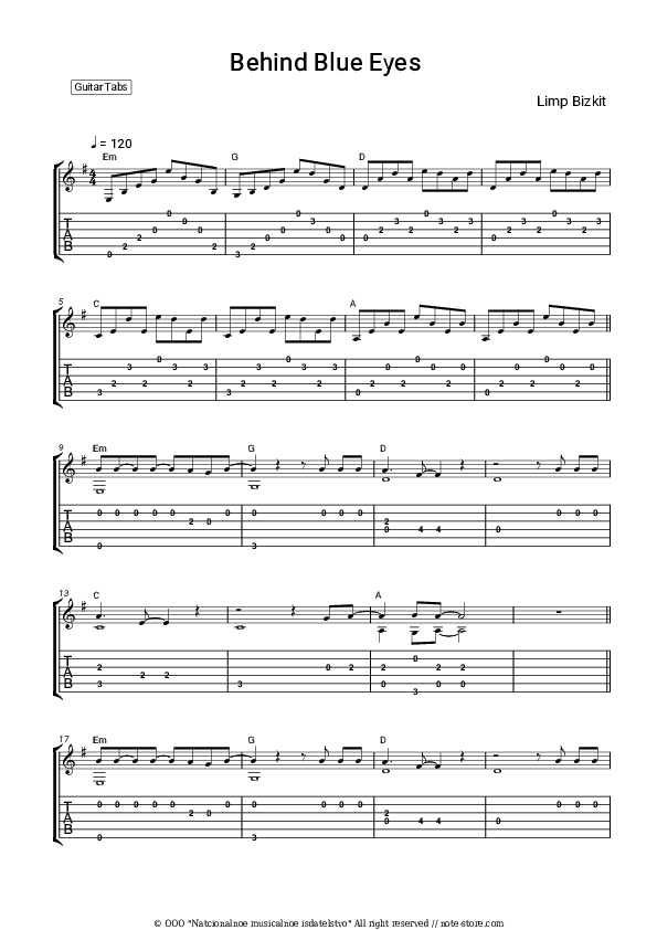 Behind Blue Eyes - Limp Bizkit Tabs Easy - Guitar.Tab.Easy