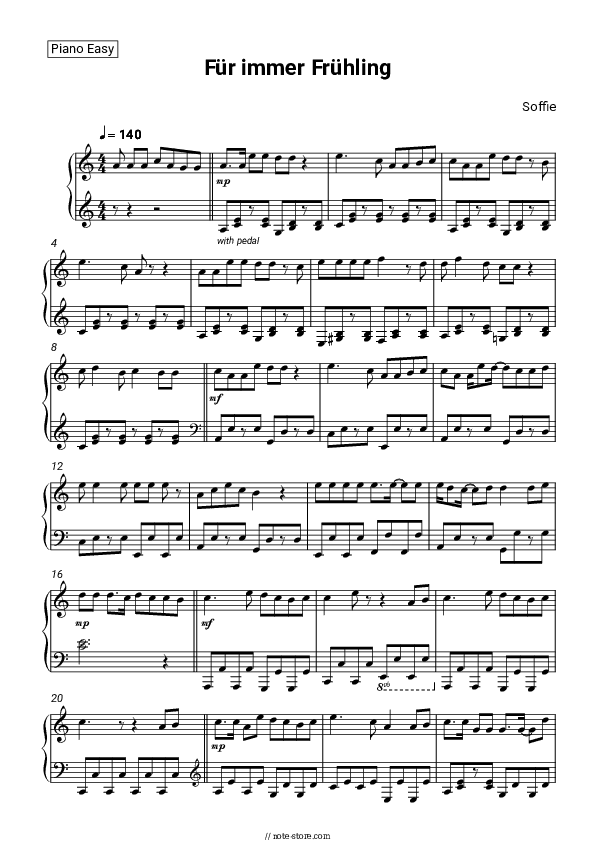 Für immer Frühling - Soffie Piano Sheet Music Easy - Piano.Easy