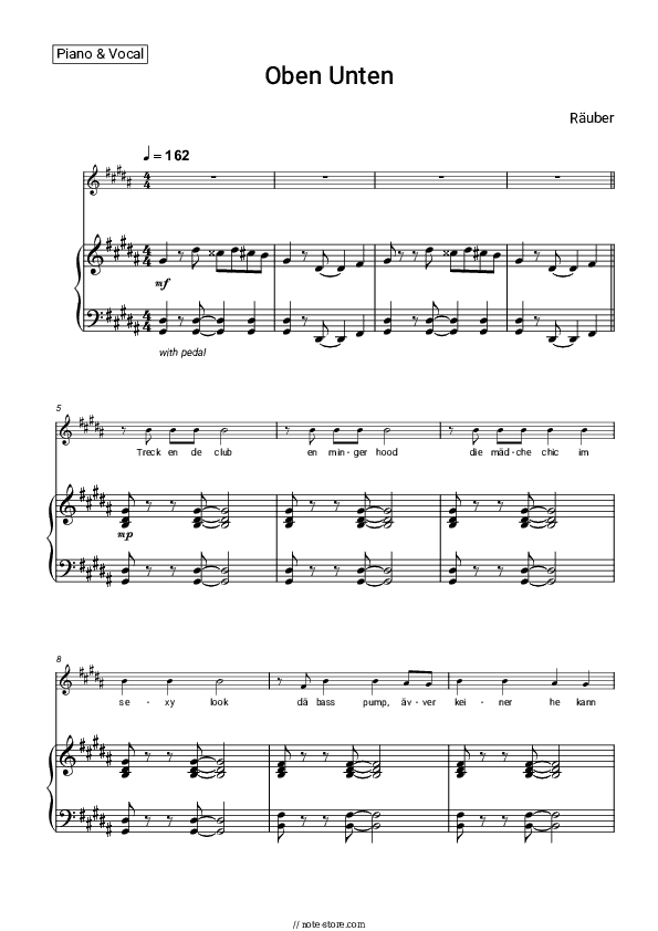 Oben Unten - Räuber Piano Sheet Music with the Voice part - Piano&Vocal