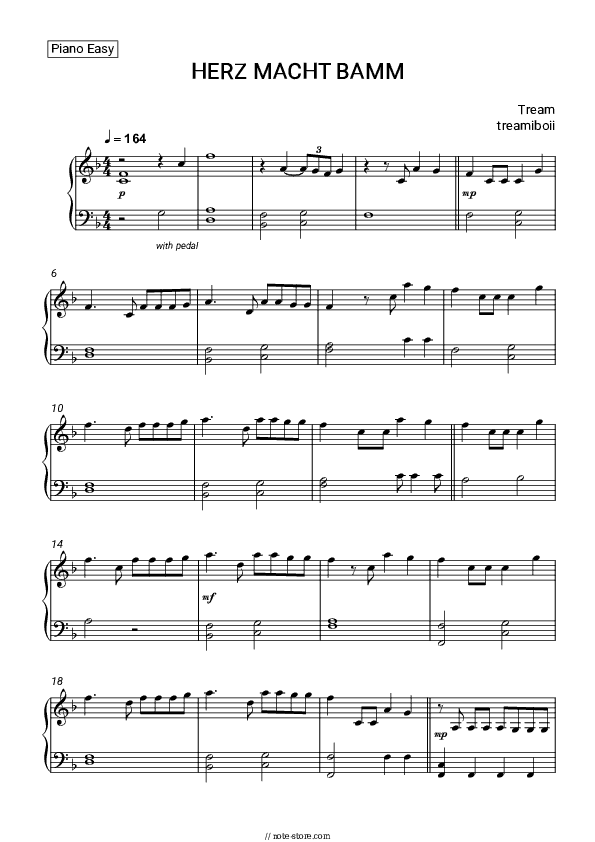 HERZ MACHT BAMM - Tream, treamiboii Piano Sheet Music Easy - Piano.Easy