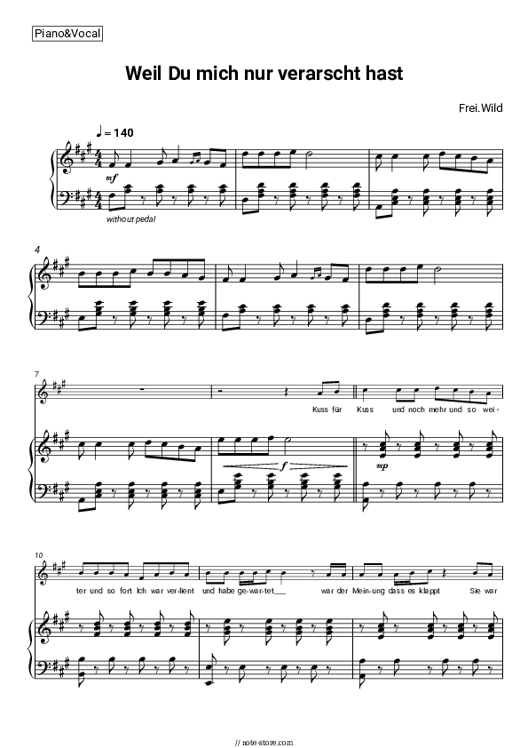Weil Du mich nur verarscht hast - Frei.Wild Piano Sheet Music with the Voice part - Piano&Vocal