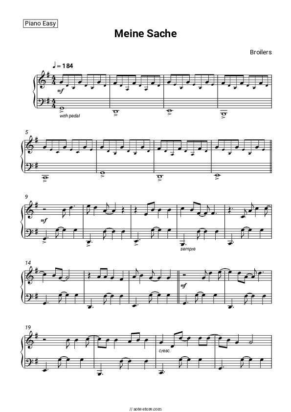 Meine Sache - Broilers Piano Sheet Music Easy - Piano.Easy