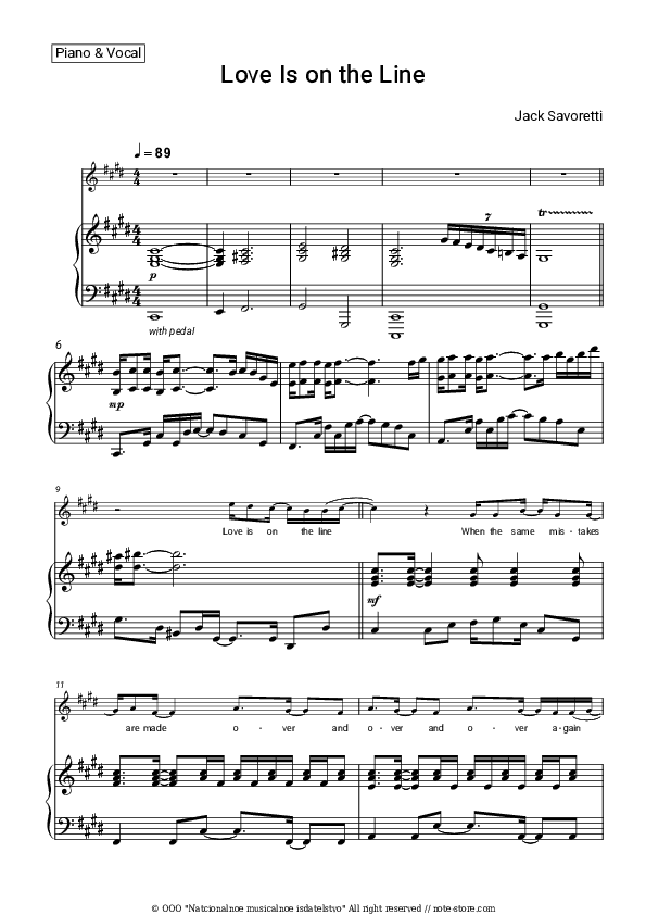 Love Is on the Line - Jack Savoretti Piano Sheet Music with the Voice part - Piano&Vocal