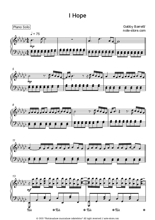 I Hope - Gabby Barrett Piano Sheet Music - Piano.Solo