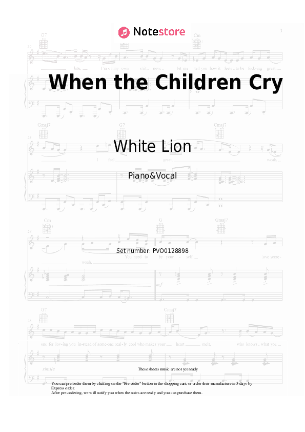 When the Children Cry - White Lion Piano Sheet Music with the Voice part - Piano&Vocal