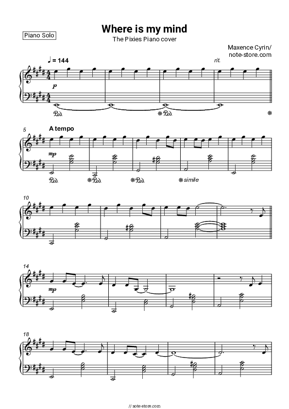 Where is my mind - Maxence Cyrin Piano Sheet Music - Piano.Solo