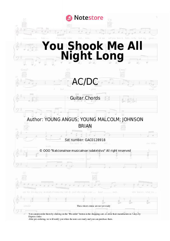 You Shook Me All Night Long - AC/DC Chords - Guitar.Chords