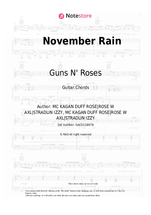 November Rain - Guns N' Roses Chords - Guitar.Chords