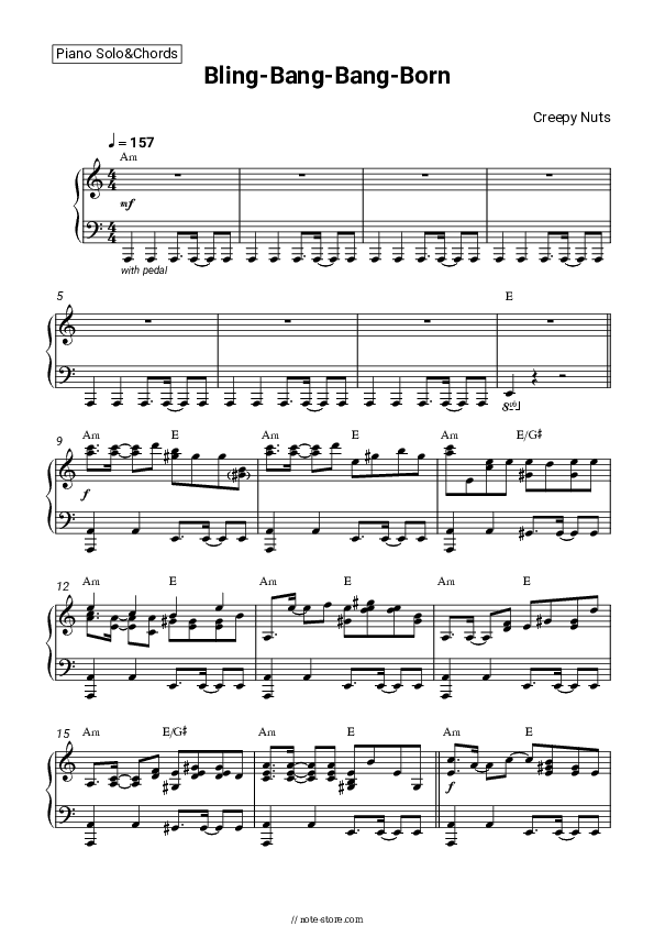 Bling-Bang-Bang-Born - Creepy Nuts Piano Sheet Music and Chords - Piano.Solo&Chords