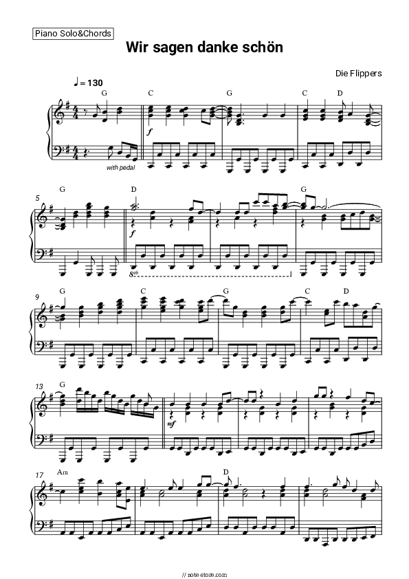 Wir sagen danke schön - Die Flippers Piano Sheet Music and Chords - Piano.Solo&Chords