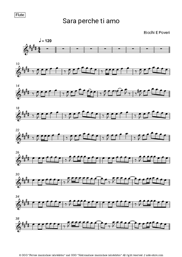 Sara perche ti amo - Ricchi e Poveri Flute Sheet Music - Flute