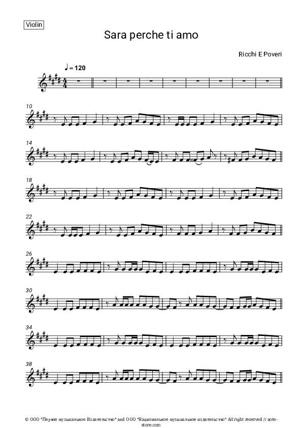 Sara perche ti amo - Ricchi e Poveri Violin Sheet Music - Violin