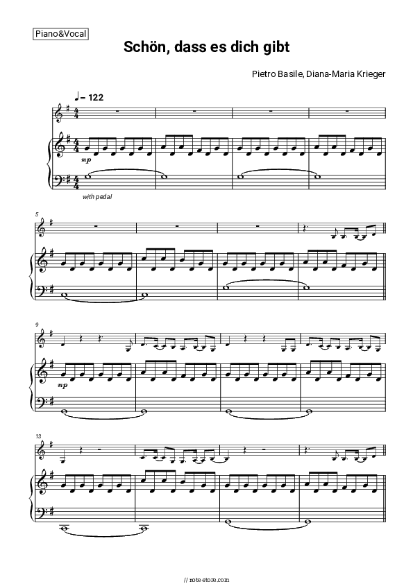 Schön, dass es dich gibt - Pietro Basile, Diana-Maria Krieger Piano Sheet Music with the Voice part - Piano&Vocal