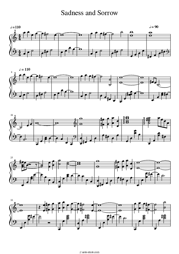 Sadness and Sorrow - Toshiro Masuda Piano Sheet Music - Piano.Solo