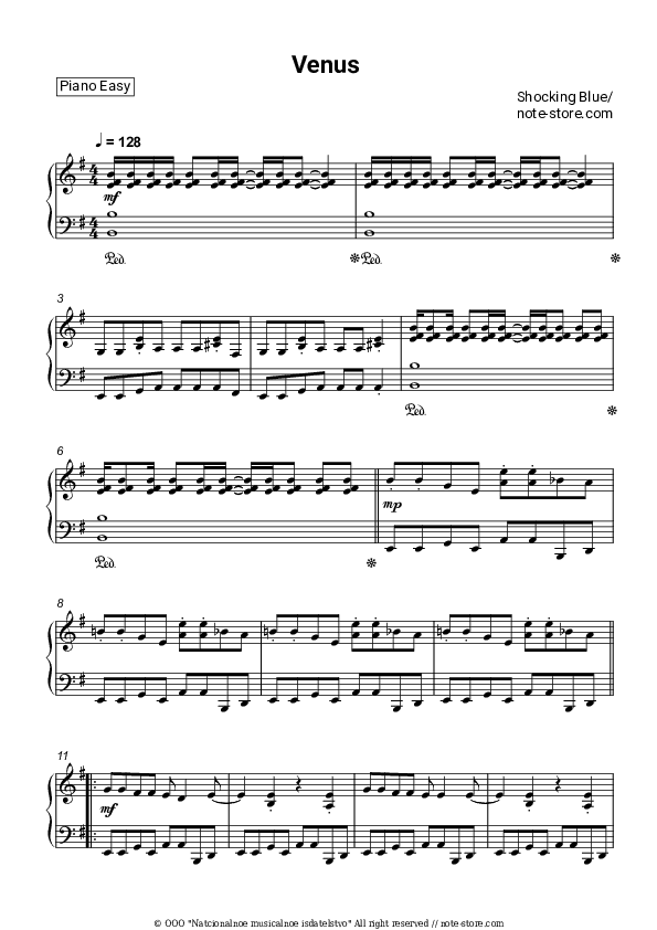 Venus - Shocking Blue Piano Sheet Music Easy - Piano.Easy