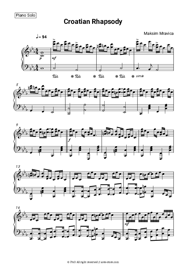 Croatian Rhapsody - Maksim Mrvica Piano Sheet Music - Piano.Solo