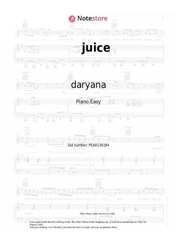 juice - daryana Piano Sheet Music Easy - Piano.Easy