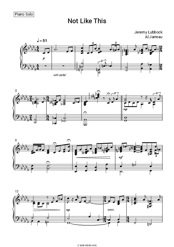 Not Like This - Jeremy Lubbock, Al Jarreau Piano Sheet Music - Piano.Solo