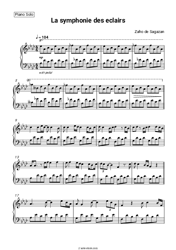 La symphonie des éclairs - Zaho de Sagazan Piano Sheet Music - Piano.Solo