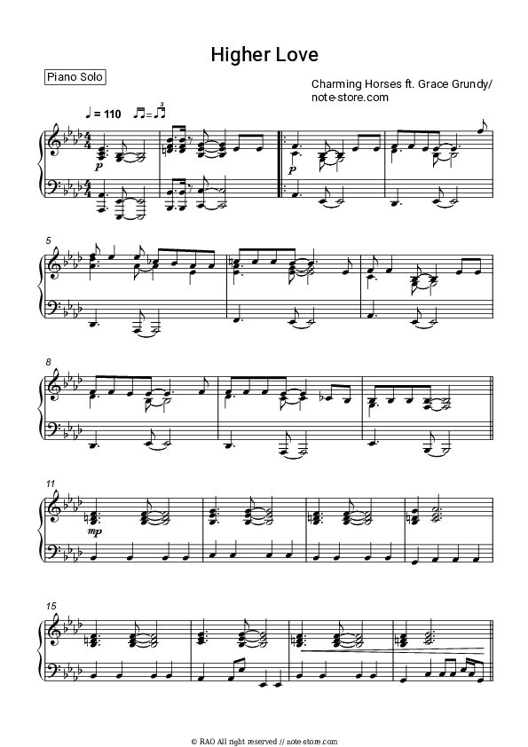 Higher Love - Charming Horses, Grace Grundy Piano Sheet Music - Piano.Solo