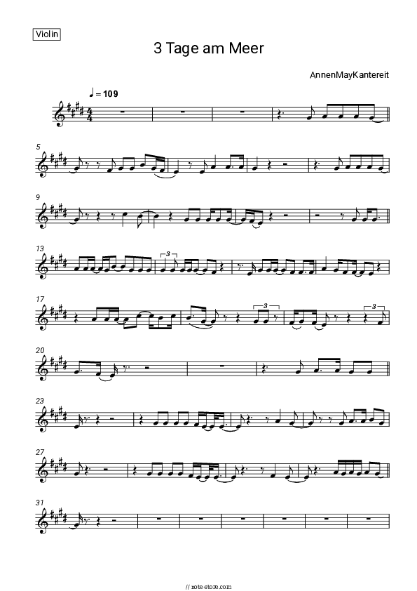 3 Tage am Meer - AnnenMayKantereit Violin Sheet Music - Violin